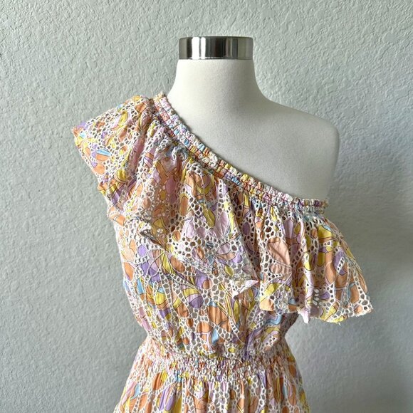 Willa Story One Shoulder Eyelet Pastel Ruffle Dress - Picture 4 of 11